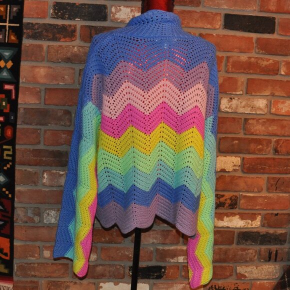 Davi & Dani Rainbow Zig-Zag Stripe Knit Open Cardigan Bell Sleeve L - Picture 4 of 8